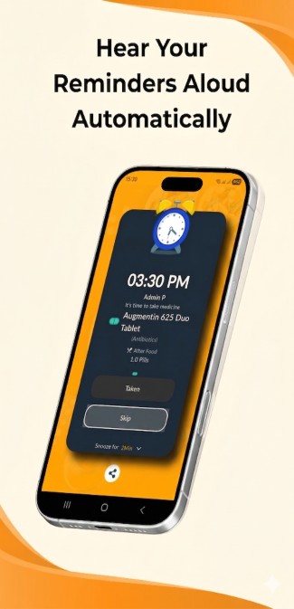 DoseDost text-to-speech feature reading medication reminders aloud for elderly users.