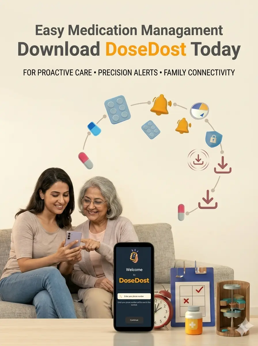 Large 'Install Now' button for DoseDost on a smartphone screen.