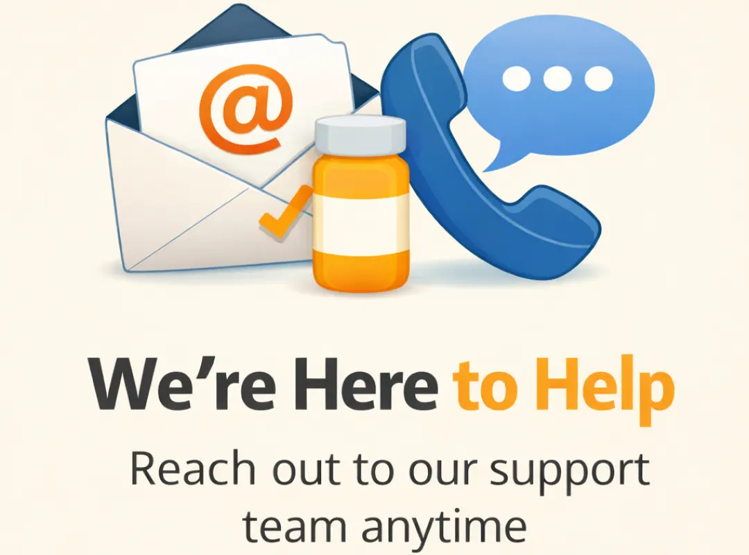 Mobile contact buttons for email and chat support.