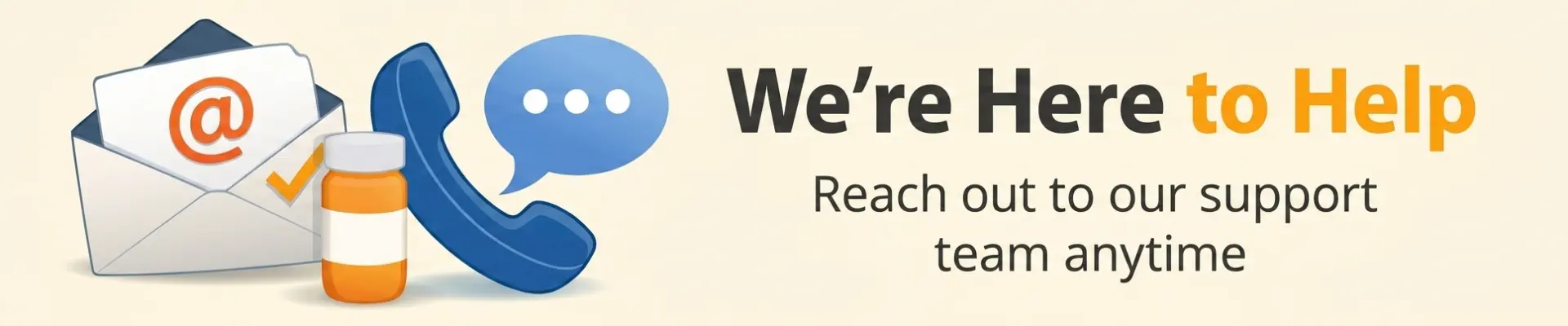 A professional wide-layout contact banner with support team icons.